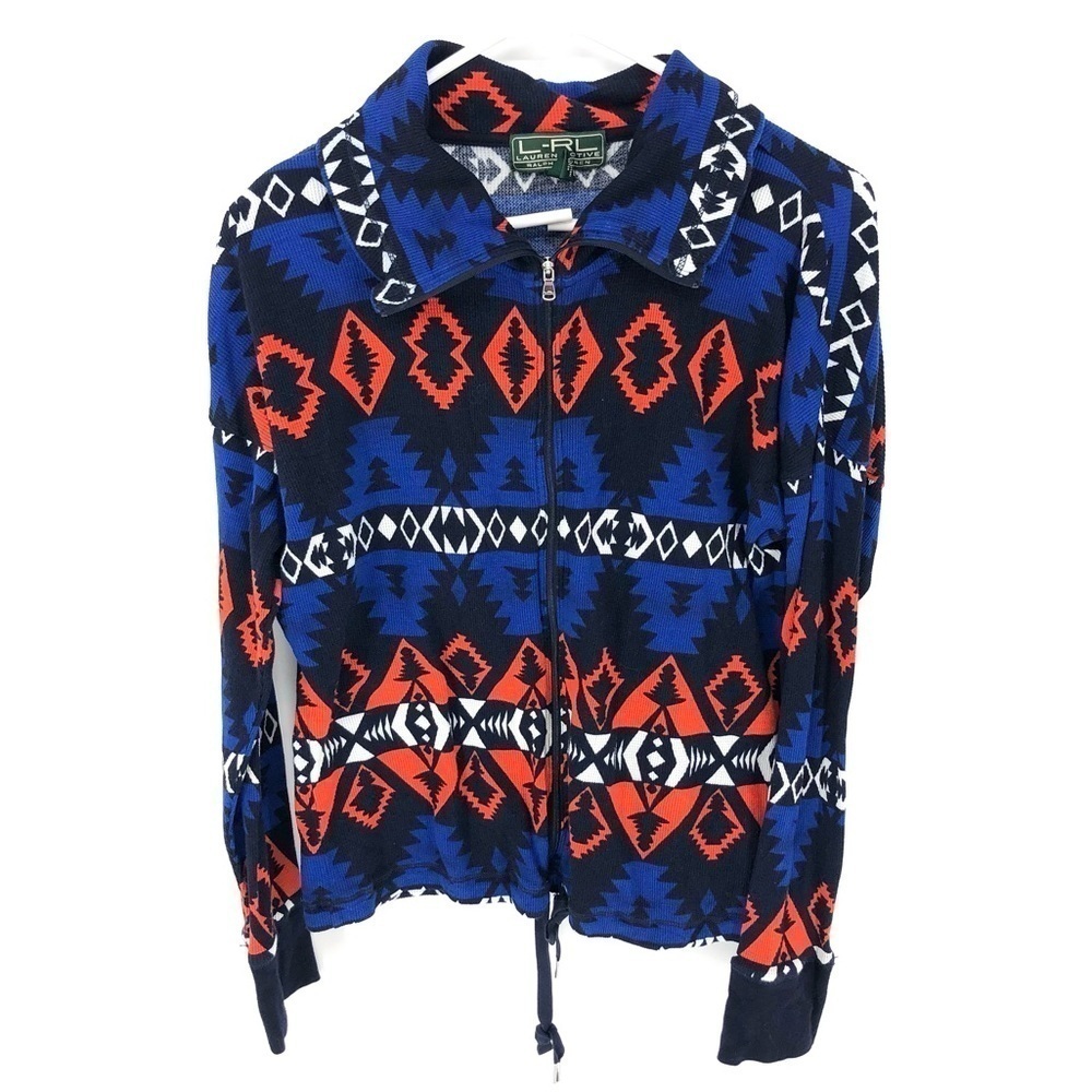 Lauren Ralph Lauren Jacket Womens Small Southwest Aztec Tribal Colorful Full Zip